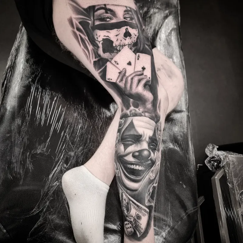 Fine detail black and grey portrait tattoo, custom work by Edinburgh tattoo artist Tomek Turlej