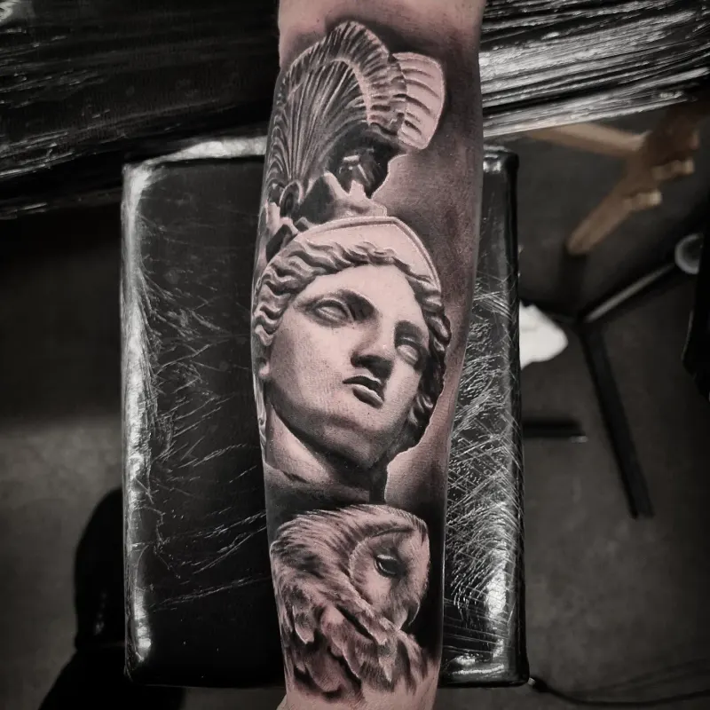 Photorealistic black and grey portrait tattoo by Tomek Turlej, Studio XIII Gallery, Scotland
