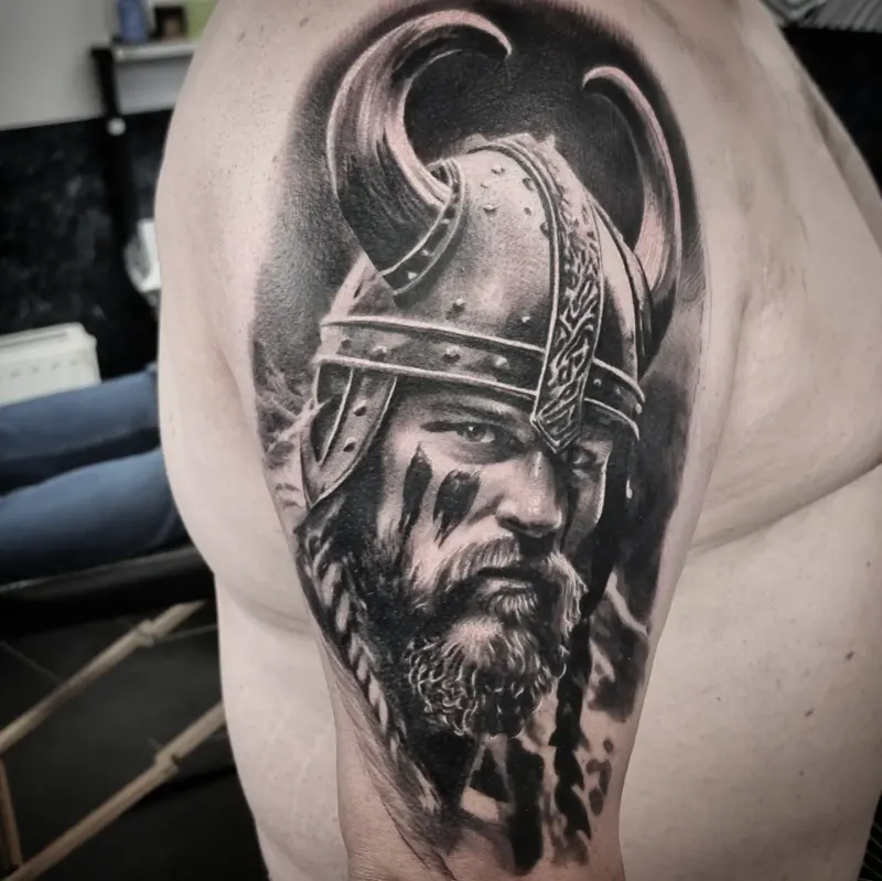 Realistic black and grey portrait tattoo healed, by Tomek Turlej at Studio XIII Gallery Edinburgh
