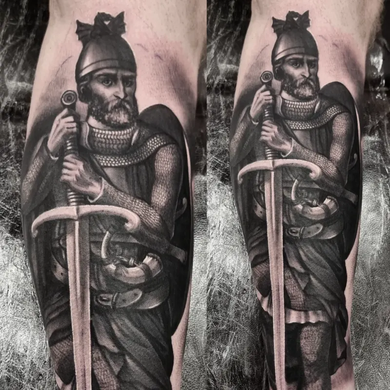 Photorealistic black and grey portrait tattoo by Tomek Turlej, Studio XIII Gallery, Scotland