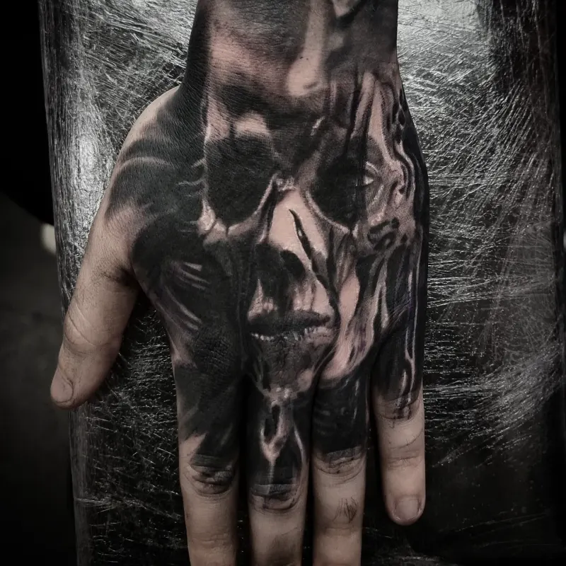 Realistic black and grey portrait tattoo healed, by Tomek Turlej at Studio XIII Gallery Edinburgh