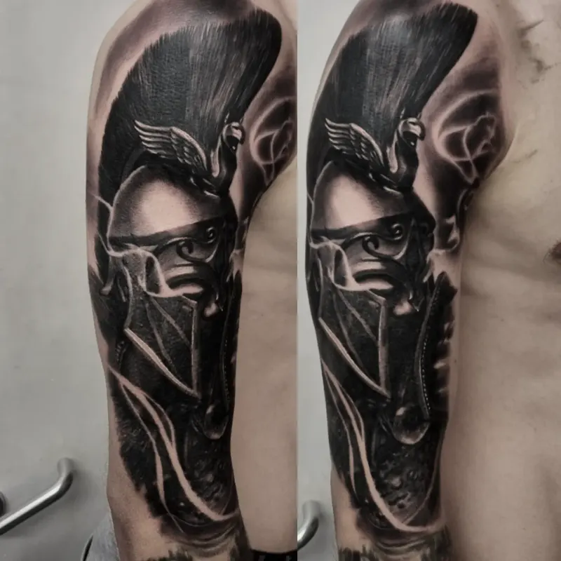 Photorealistic black and grey portrait tattoo by Tomek Turlej, Studio XIII Gallery, Scotland