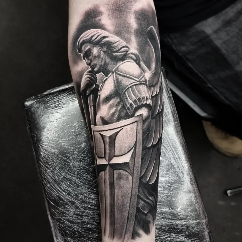 Fine detail black and grey portrait tattoo, custom work by Edinburgh tattoo artist Tomek Turlej