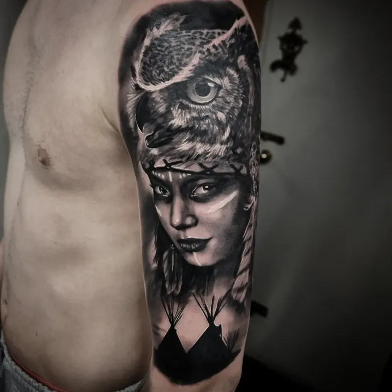 Realistic black and grey portrait tattoo healed, by Tomek Turlej at Studio XIII Gallery Edinburgh