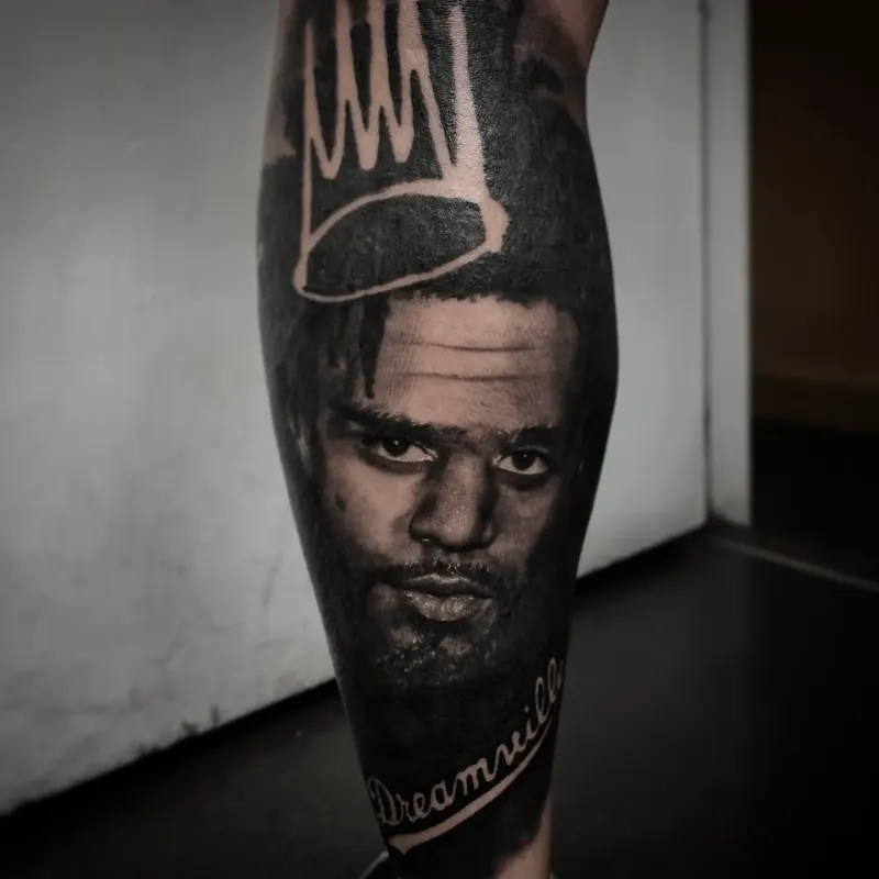 Realistic black and grey portrait tattoo healed, by Tomek Turlej at Studio XIII Gallery Edinburgh