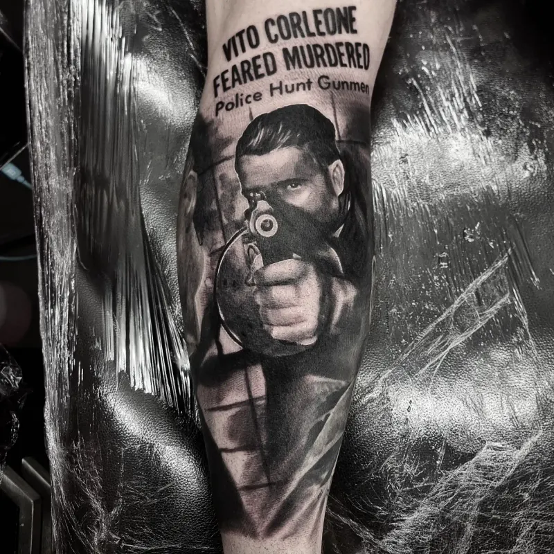 Fine detail black and grey portrait tattoo, custom work by Edinburgh tattoo artist Tomek Turlej