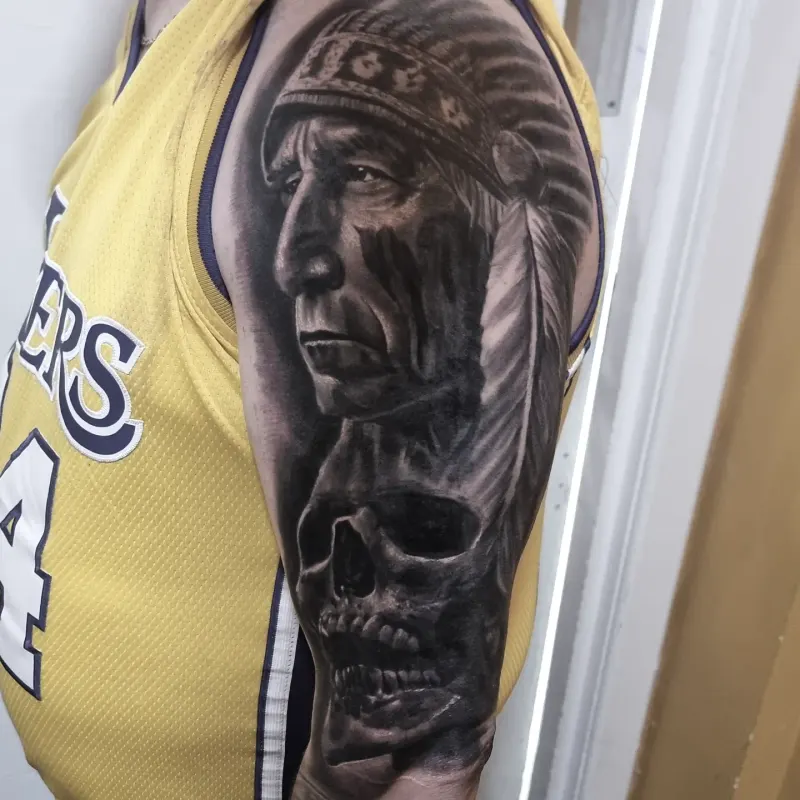 Photorealistic black and grey portrait tattoo by Tomek Turlej, Studio XIII Gallery, Scotland