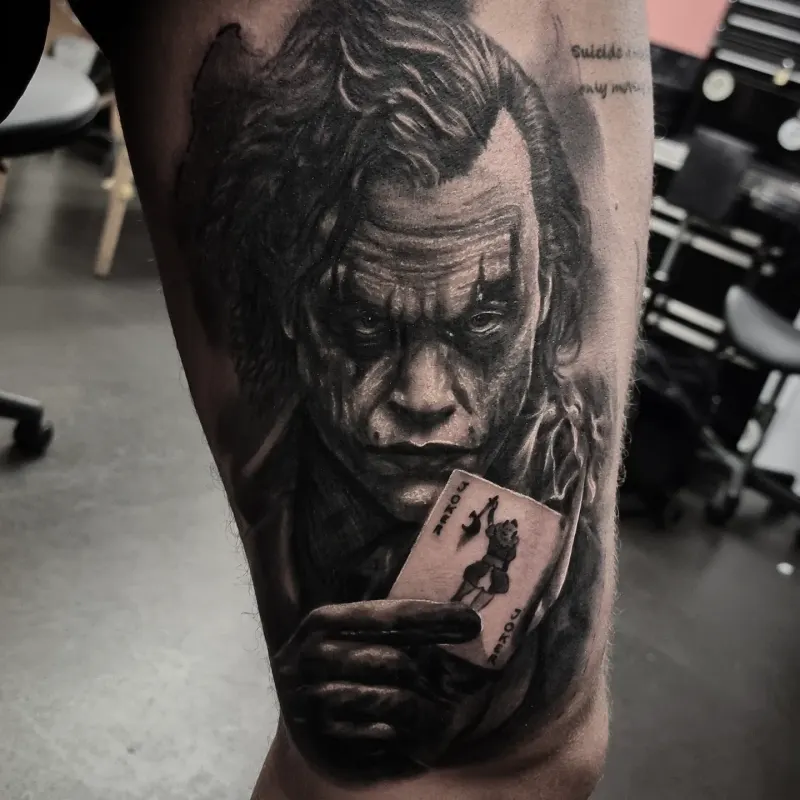 Black and grey realism portrait tattoo by Tomek Turlej, tattoo artist in Edinburgh