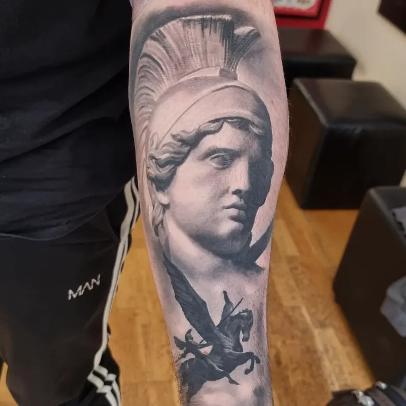 Realistic black and grey portrait tattoo healed, by Tomek Turlej at Studio XIII Gallery Edinburgh