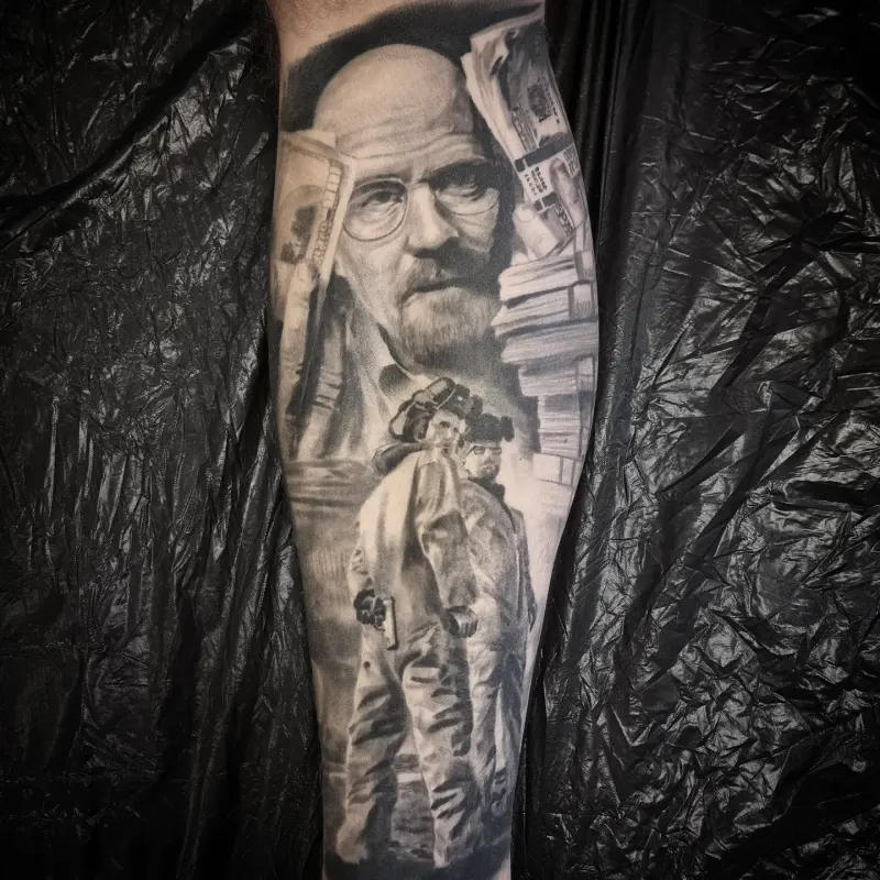 Fine detail black and grey portrait tattoo, custom work by Edinburgh tattoo artist Tomek Turlej