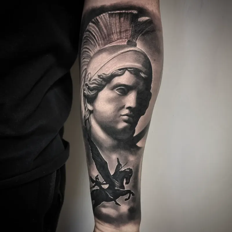 Black and grey realism portrait tattoo by Tomek Turlej, tattoo artist in Edinburgh