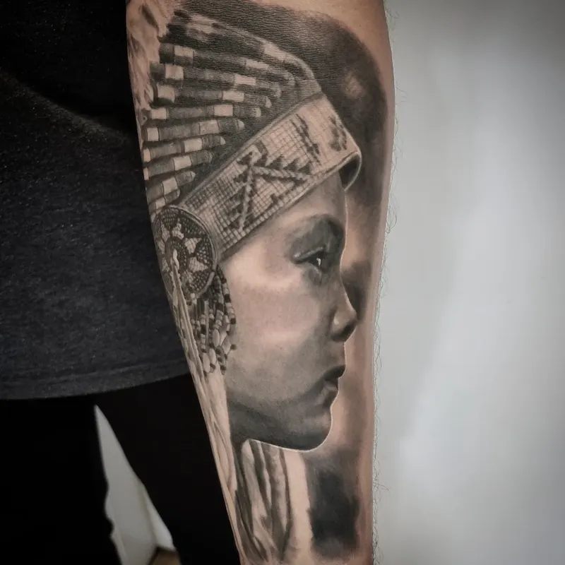 Realistic black and grey portrait tattoo healed, by Tomek Turlej at Studio XIII Gallery Edinburgh