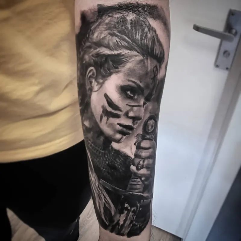 Fine detail black and grey portrait tattoo, custom work by Edinburgh tattoo artist Tomek Turlej