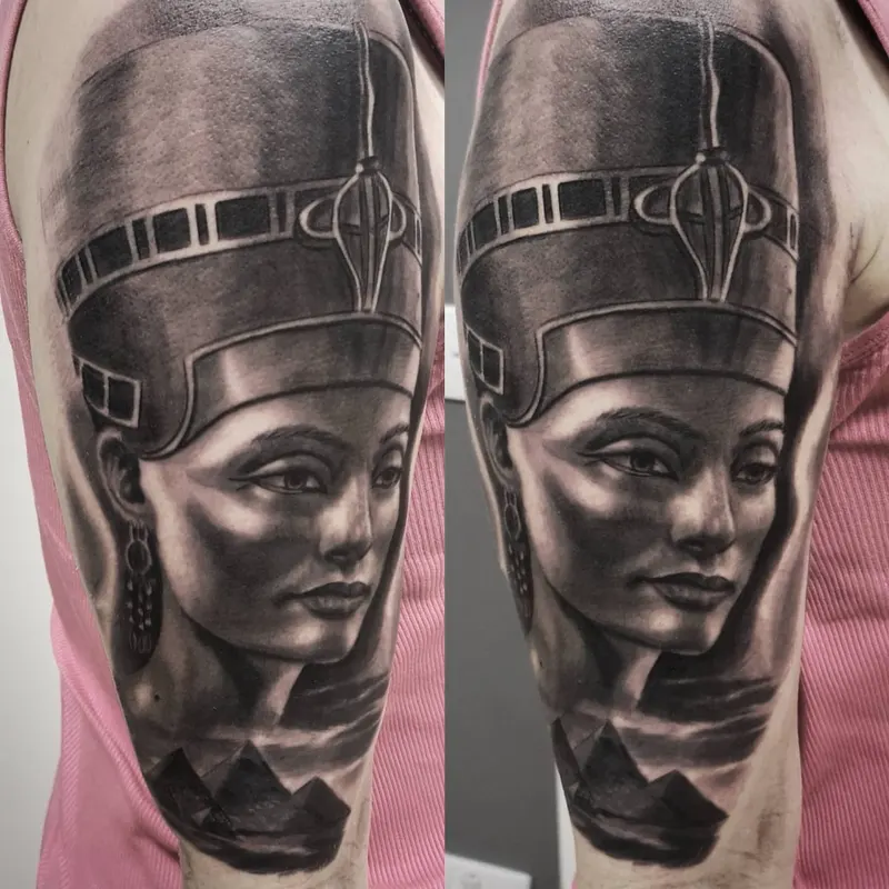 Realistic black and grey portrait tattoo healed, by Tomek Turlej at Studio XIII Gallery Edinburgh